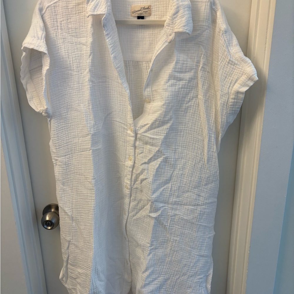 Universal Thread White Textured Mini Shirt Dress